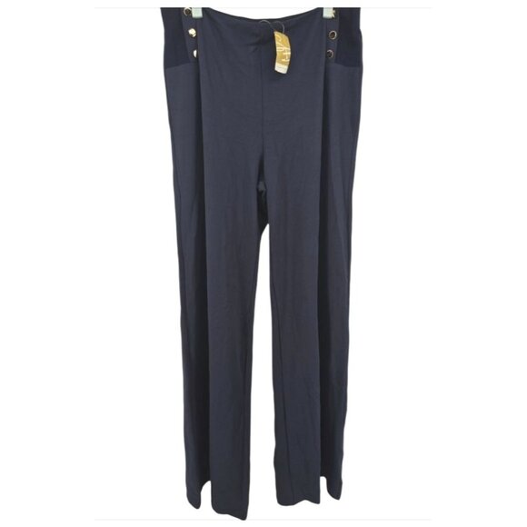 NWT Suzanne Betro Navy Button-Accent High-Waist Wide-Leg Pants 3X - Picture 4 of 9